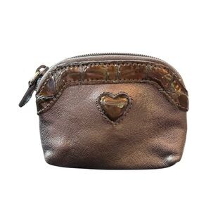 Brighton Metallic Grey Leather Cosmetic Bag with Heart Detail